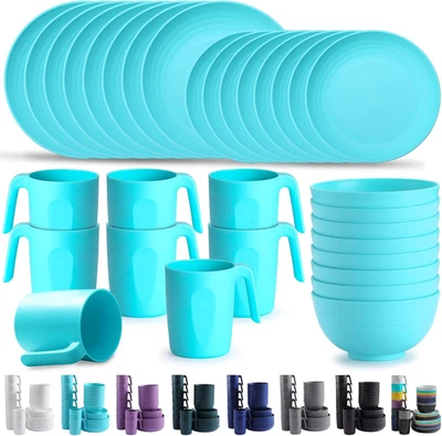 32 Pezzi Di Stoviglie in Plastica, Infrangibili Servizio Piatti Leggere Riutiliz - Immagine 1 di 4