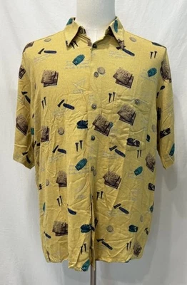 CASA MODA Original Spirit Men’s Golf Theme Button Down Shirt Yellow Size L/42 - Image 1 of 4