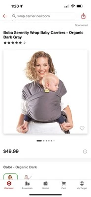 Portabebés ergonómico Boba Wrap envoltura elástica 7-35 libras 0-18 meses, gris - NUEVO Foto 1 de 3