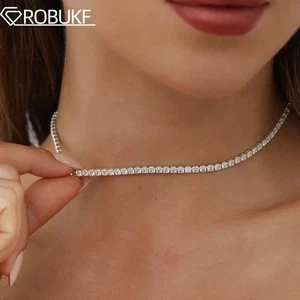 Collar Tenis Moissanite 2mm para Mujer | Plata S925, Gargantilla Ajustable - Imagen 1 de 9