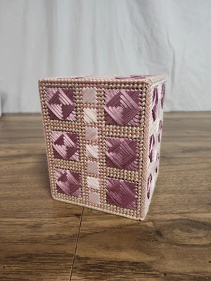 Caja de pañuelos de lona de plástico rosa vintage soporte de pañuelos tonos rosas Foto 1 de 4