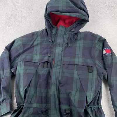 Винтажный 90-х Tommy Hilfiger куртка мужская средний клетку флис с капюшоном пальто - Изображение 1 из 4