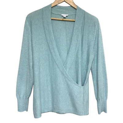 J. Jill Knit Surplice Crossover Sweater Womens S Aqua Lightweight Preppy Casual - Image 1 of 4