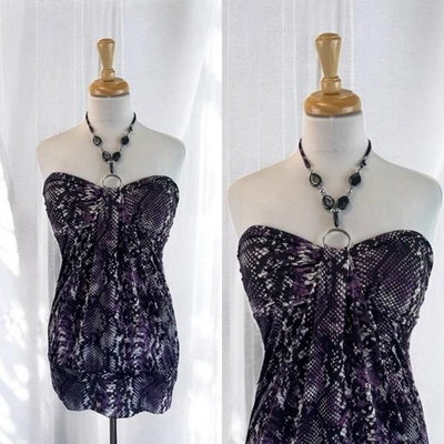 Y2K Purple Snakeskin Beaded Halter Top S Festival Clubwear Sexy Glam Party Edgy - Image 1 of 4