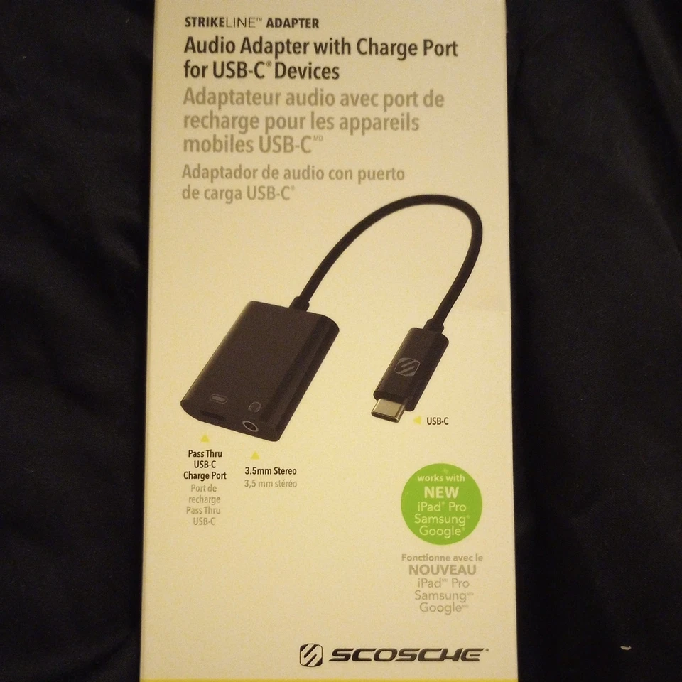 Scosche StrikeLine 适配器 音频适配器 Wth Charge Port 适用于 USB-C 设备 黑色 — 第 1/1 张图片