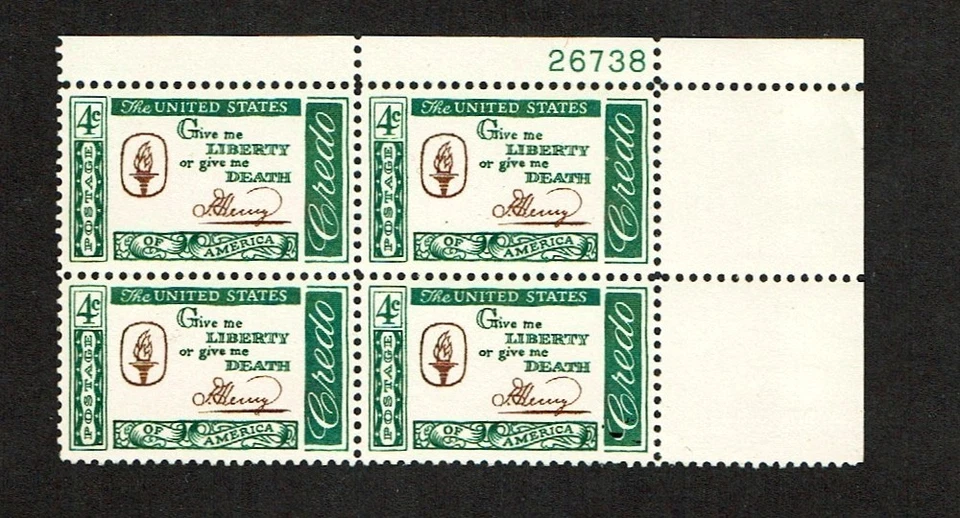 1960-1 U.S Commem 4c AMERICAN CREDO  Plt #Blk of 4  Sc#1144 M/NH/OG/Pristine - Image 1 of 1