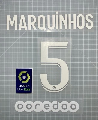 Set Flocage Marquinhos #5 PSG 2021/22 + Ligue 1 patch - Photo 1/3