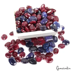 5000 Ct Natural Ruby Sapphire Mix Faceted Certified Gemstone Wholesale Lot 141Pc - Picture 1 of 11