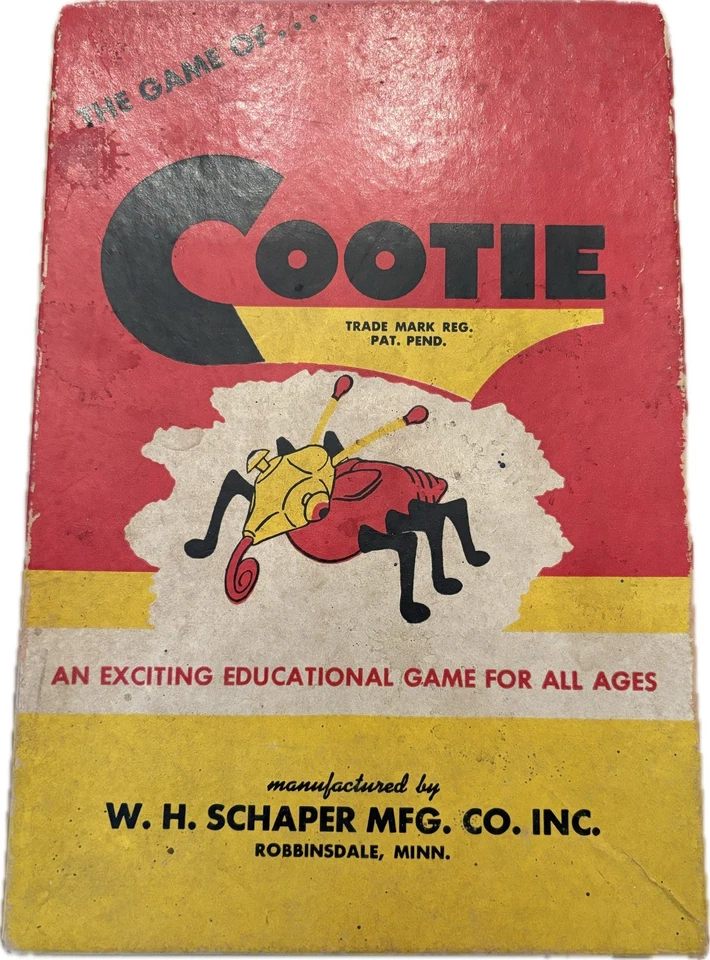 Vintage 1949 W.H. Juego de mesa educativo completo Schaper The Game of Cootie Foto 1 de 2