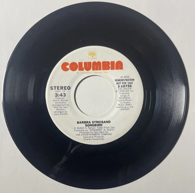 Barbara Streisand 7" Promo NFS 1978 Songbird Mono/Stereo Columbia Etched SSSS - Image 1 of 4