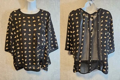 Top Zara Negro Estampado Semi Transparente Espalda Manga 3/4 Mujer XL Carrera Trabajo Neutro Foto 1 de 4