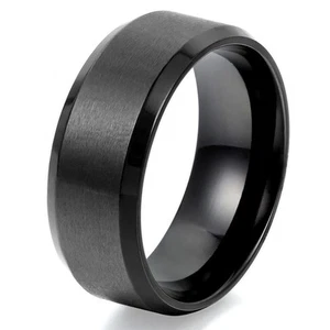 8mm Black Stainless Steel Brushed Comfort Fit Wedding Ring Band Size 5-15 Half+ - Picture 1 of 6
