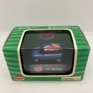  Mini Cooper Blue with American Flag on Roof Model Power Minis - Picture 1 of 6