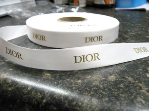 Authentic DIOR Ribbon White Satin w/ Gold logo ~SOLD BY THE YARD - Picture 1 of 8
