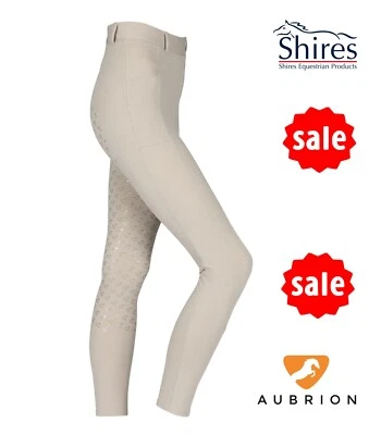 DAMEN REITSTRUMPFHOSE Shires Aubrion Albany Beige Reithose Griff Sitz Handytasche