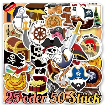 Piraten Aufkleber ⭐️ 25/50 Wasserfeste Piraten Aufkleber Set Pirat Sticker Set - Bild 1 von 4