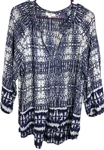 BLL New York Bauernbluse Gr. XL blau weiß geometrisches Muster 3/4 Ärmel - 026 - Bild 1 von 11