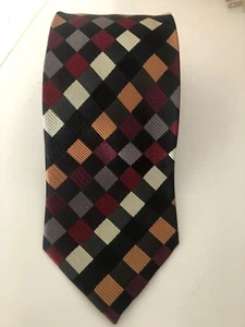 Valerio Garati Handmade Pure Silk Checkered Tie Black/Red/Orange/Gray Pattern - Picture 1 of 2