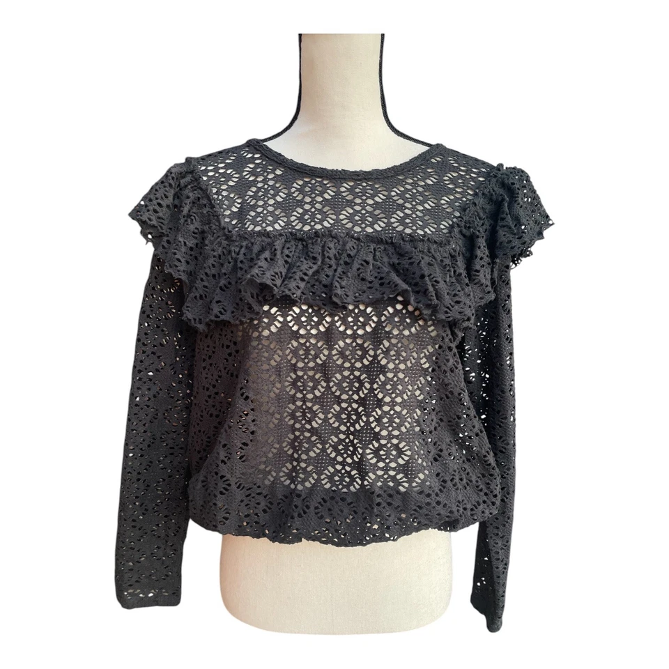 Top Free People Beach Crochet Para Mujer Pequeño "Feel the Love" Negro Tejido Abierto Foto 1 de 4