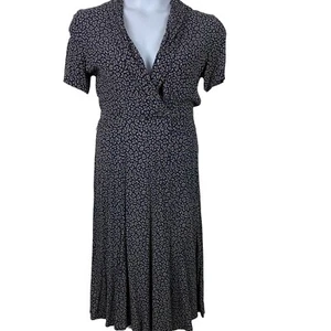 Vestido Liz Claiborne Talla Pequeña 10 Midi Floral Manga Corta Cuello en V Azul Marino Marrón - Imagen 1 de 5