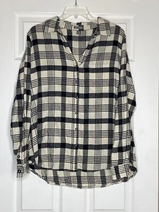 Falls Creek Plaid Flannel Shirt Women's Button-up Silver Metallic Thread Sz 1x - Picture 1 of 4