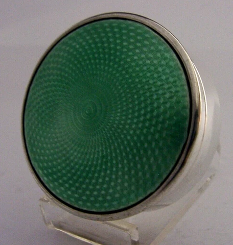 RARE STERLING SILVER GREEN ENAMEL TABLE BOX  ANTIQUE 192) ART DECO Cover
