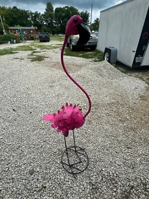 Metal Art 53.5" Tall PINK FLAMINGO Statue Yard Ornament Garden Decor (Mexico) - Image 1 of 4