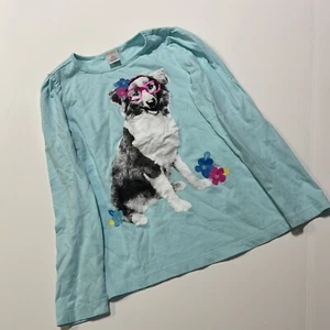 Gymboree Girls Size 10 Shirt Blue Long Sleeve Dog Flowers Glasses Smart - Picture 1 of 5