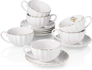 Royal Tea Cups and Saucers, with Gold Trim and Gift Box, British Coffee Cups, Te - Picture 1 of 8