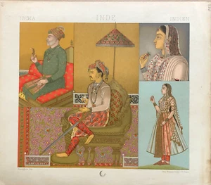 INDIA Costumes Fashion Mughal Antique COLOR Print Racinet 19th Century - Picture 1 of 1