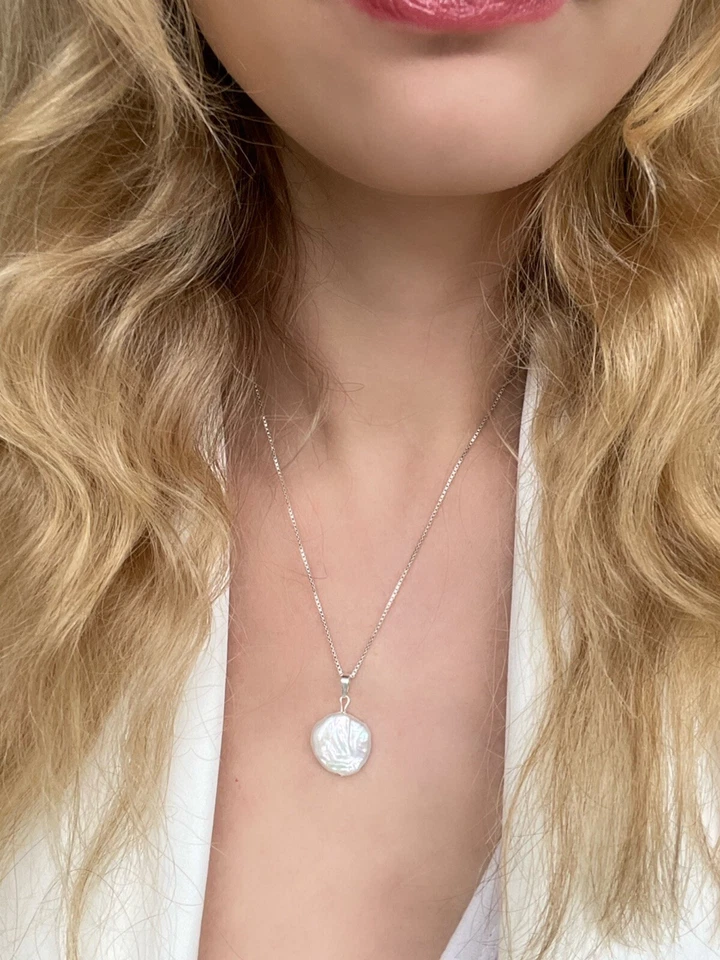 Large Round White Baroque Pearl 925 Sterling Silver Pendant - Image 1 of 4