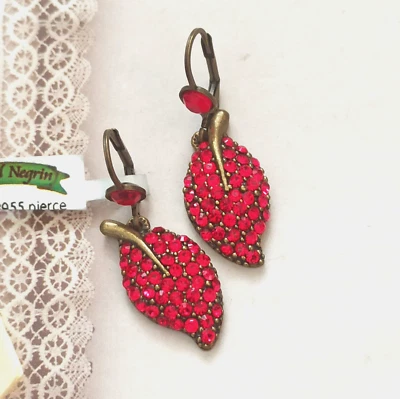 Pendientes Michal Negrin Hoja Roja Cóctel y Cristal Swarovski Regalo Art Deco Nuevos con Etiquetas Foto 1 de 4
