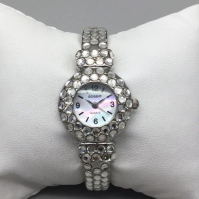 Gossip Watch Women 25mm Silver Tone Open Cuff Bling Rhinestones New Battery - Image 1 of 4