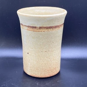 Art Pottery Cream Rust Cup Tumbler Vase 4.5” Tall Signed - Picture 1 of 9