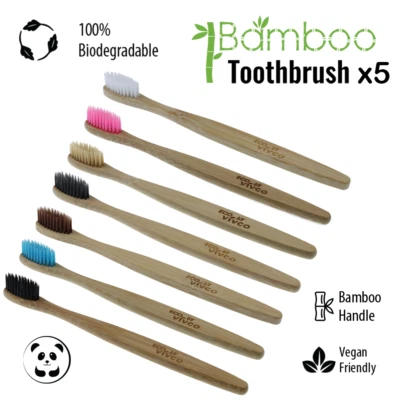 Vivco Eco Bamboo Biodegradable Toothbrush 5 PACK - Image 1 of 4