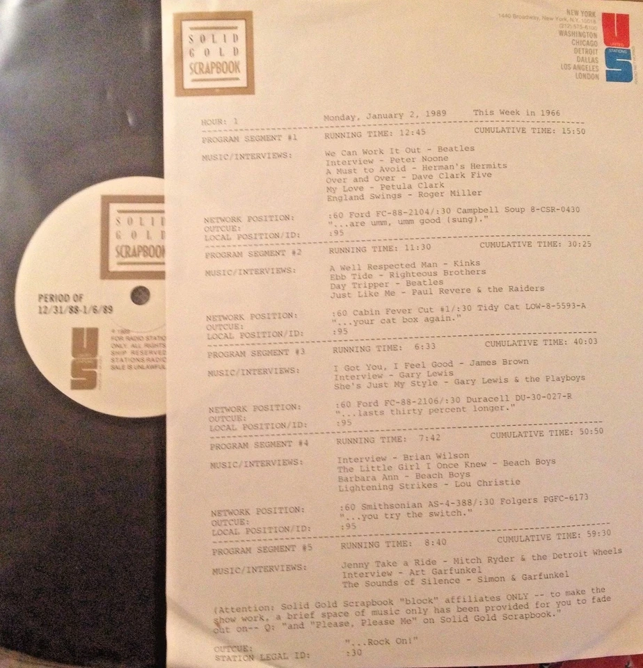 RADIO SHOW: SWEETHEARTS 2/2/89 SET w/CHER; MARVIN GAYE, PAUL REVERE, MITCH RYDER - Image 1 of 1