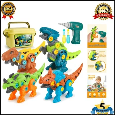 EVERGD Take Apart Dinosaur Toy for Kid with Storage Box DIY Electric Drill Building Set
