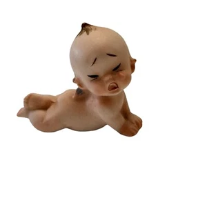 Vintage Lefton Kewpie Crying Baby Doll piano Figurine with Blue Angel Wings - Picture 1 of 7