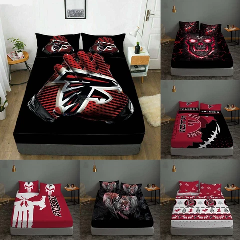 Atlanta Falcons 3PCS Fitted Sheet Deep Pocket Sheet Bedding Set Pillowcases Gift Cover
