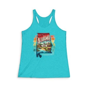 Mapa de Alabama | Busto Racerback Tank | Vibraciones de verano, vacaciones, ropa de viaje de Alabama - Imagen 1 de 3