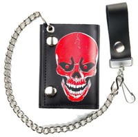 CHECKERED FLAG FLAMES TRIFOLD MOTORCYCLE BIKER WALLET W CHAIN mens NEW #530