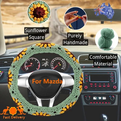 For Mazda Car Steering Wheel Cover Crochet Knitting Floral Cover Anti-Slip Gift - image 1 of 4
