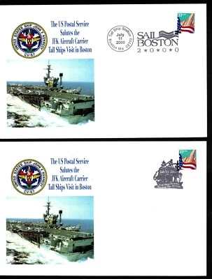 "Sail Boston 2000" - 2 JFK Aircraft Carrier Tall Ships Visit Souvenir Cards - Image 1 of 4