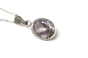 9ct White Gold Amethyst Pendant Oval Necklace and Chain Gift Boxed Made in UK - Picture 1 of 4