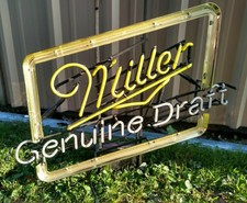 Vintage Miller Genuine Draft Neon Sign Hanging Bar Light Store Display