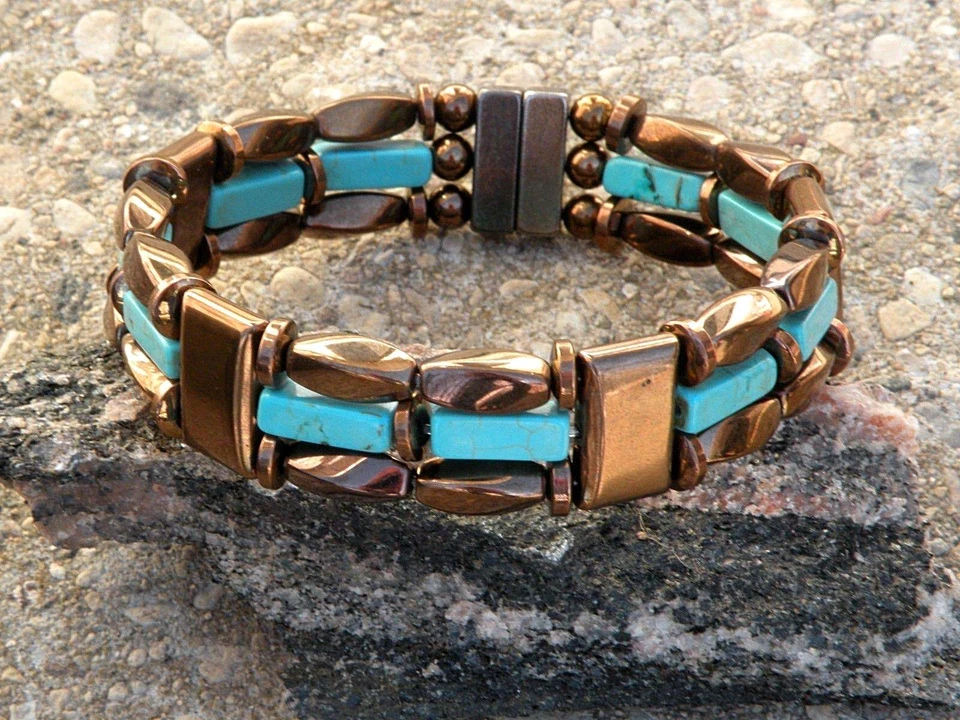 Pulsera Tobillera Turquesa 3 Filas Cobre Magnética Hematita TRIPLE FILA Foto 1 de 1