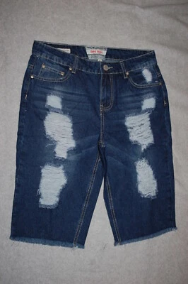 Jr Mujer "KELSEA" BERMUDA JEAN SHORTS Hot Kiss Cintura Alta Denim Envejecido Talla 7 Foto 1 de 2