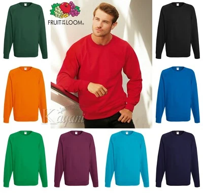 Mens Sweatshirt Fruit Of The Loom Raglan Sweat Pullover Plain Top Jumper sweater