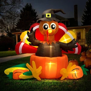 6ft Height Thanksgiving Inflatable Turkey LED Lighted Outdoor Lawn Yard Deco - Picture 1 of 8