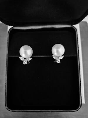 South Sea Pearl Platinum Diamond "Tiffany" Emma Earrings Unsigned new settings - Image 1 of 4